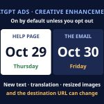 ChatGPT Ads Will Turn On Creative Enhancements by Default: The Help Page Says October 29, the Email Says October 30
