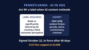 Pennsylvania’s AI Ad Law Labels Only Misleading Synthetic Content: Text-Only Ads Are Exempt